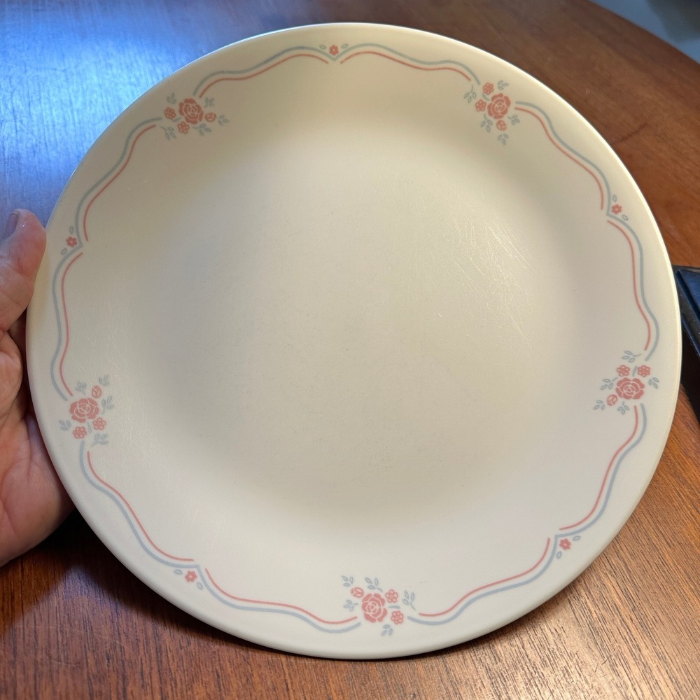 Corelle Rosemarie Dinner Plates Pink Blue Floral Set of 4 10.25 in Vitrelle USA